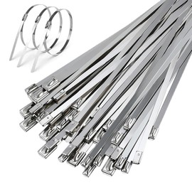 OMJMYY Pack of 50 Stainless Steel Cable Ties, 500 x 4.6 mm, Silver Cable Ties, Metal, Removable Steel Cable Ties, Rustproof, Self-Locking Metal Cable Ties for Exhaust Reel, Cable Bundling, Garden Care