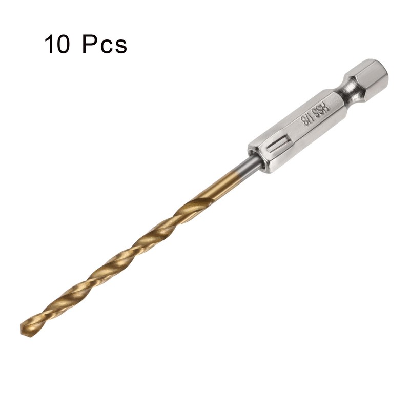 sourcing map 10pcs 1/8" Hex Shank Drill Bits 1/4" Titanium