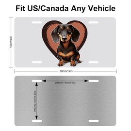 Muishi Cute Dachshund Dog Heart Decorative License Plate, Vanity Tag, Metal License Plate, Aluminum Novelty License Plate Home Decor for Men/Women/Boy/Girls 6 X 12 Inch (4 Holes)