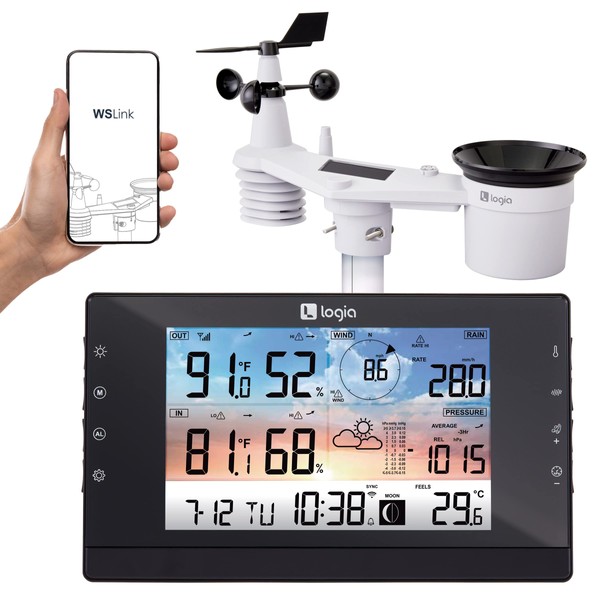 Logia 5-in-1 Wi-Fi Wireless Weather Station with Solar | Indoor/Outdoor Remote Monitoring System,Temperature, Humidity, Wind Speed/Direction, Rain & More, Wireless Console w/Forecast Data, Alerts