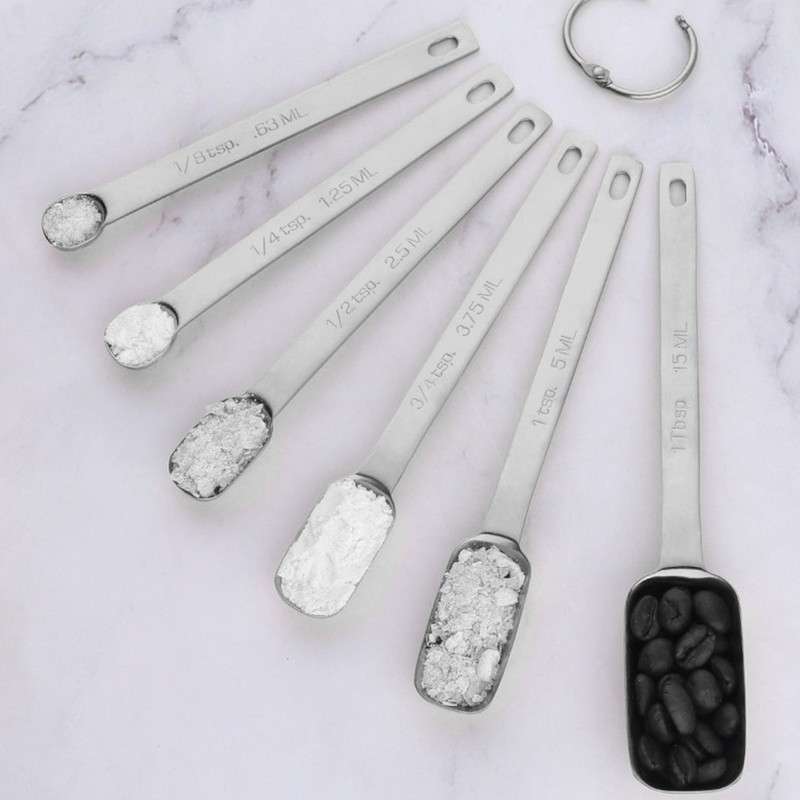 6PCS Rectangle Measuring Spoon Set Stainless Steel Accurate Clear Marking