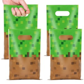 ADARRO 50PCS Pixel Birthday Party Favor Bags, Green and Brown Pixel Video Game Theme Party Goodies Candy Snack Treat Bags