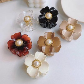 FFWTPY 6 Pieces Flower Pearl Hair Claws for Women: Non-slip Hair Accessories for Thick and Thin Hair