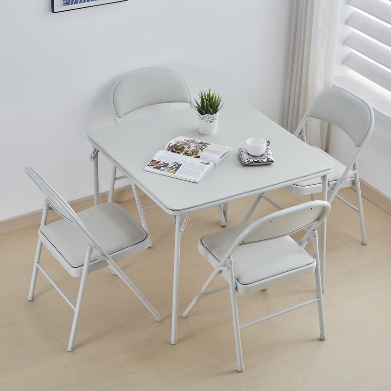 KAIHAOWIN Square Folding Table Vinyl Upholstery Card Table Dining Party