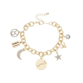 Personalization Collection Gold Plated Zodiac Bracelet | Constellation Symbol | Name Plate | Moon | Constellation | Star | Stone | Charms | Chain Bracelet for Women Gifts (Gold Plated - Taurus)