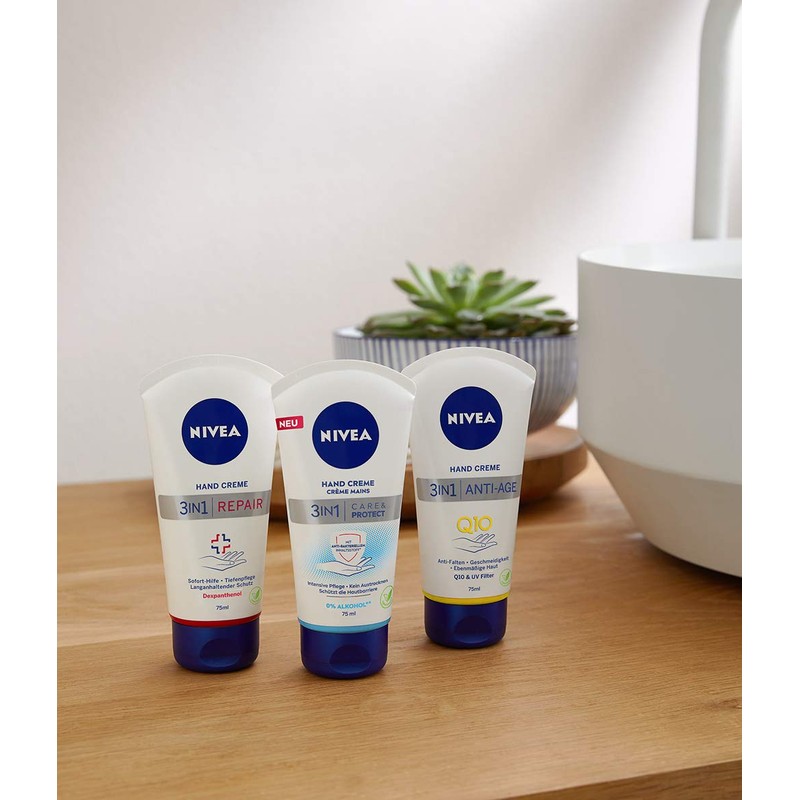 NIVEA 3-in-1 Care & Protect Hand Cream for Stressed Skin