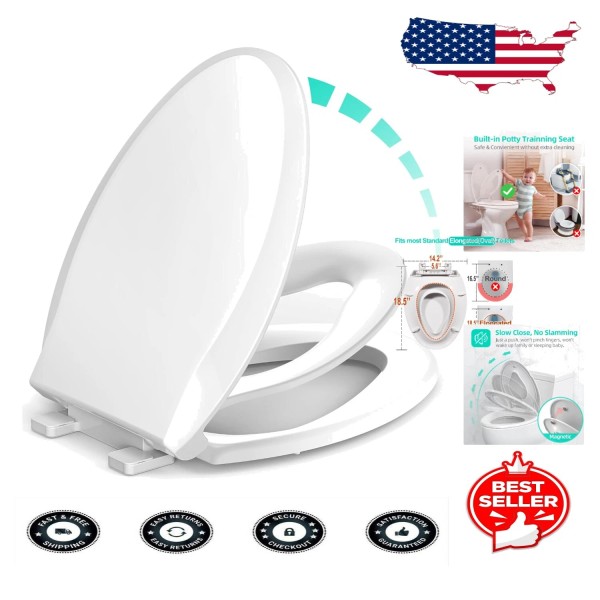 Unbranded Dirt-Resistant Elongated Toilet Seat with Slow Close & Built-in