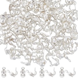 SUNNYCLUE 1 Box of 150pcs Stainless Steel Bead Caps Silver Cap Ends Flip Loop Lid Bead Tips Loose Crimp Beads Knot Covers for