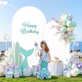 7.2 and 6FT White Arch Covers Set of 2, Stretchy Spandex Fabric Arch Backdrop Cover, Double-Sided Fitted Wedding Arch Backdrop for Baby Shower Birthday Party Photo Booth Decoration