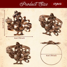 Turkey Napkin Rings Set of 12, Fall Napkin Ring Holders Rustic Vintage Metal Thanksgiving Napkin Ring for Autumn Harvest Wedding Birthday Thanksgiving Dinner Table Settings Decorations
