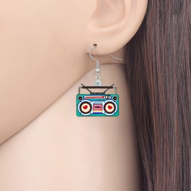SHIGIE Acrylic 80S 90S Retro Recorder Earrings Vintage Dangle Antique Lightweight Jewellery For Women Music Lovers Charm Gifts (Turquoise)