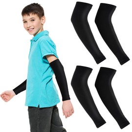 Telooco 2 Pairs Kids Arm Sleeves UV Sun Protector Basketball Arm Sleeve for Boys Girls Athletic Sleeves for Child