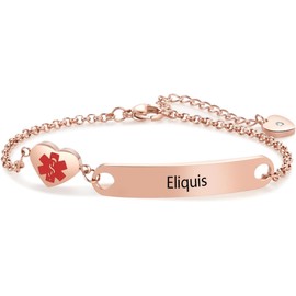 NARTGO Rose Gold Heart Medical Alert ID Bracelet for Women Emergency First Aid Health Alert Stainless Steel Adjustable Chain Bracelets