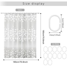 WOODFIB Shower Curtain, 100% PEVA Waterproof Anti-Mould Proof Resistant, Quick-Drying, Washable Bathroom Curtain, Includes 12 Pcs Curtain Hooks, 180 x 180 cm (White Flower)