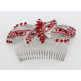 Faship Gorgeous Red Rhinestone Crystal Huge Big Floral Hair Comb