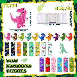 Weewooday 200 Pcs Bulk Kids Bandages Dinosaur Shaped Bandages Fun Children's Adhesive PE Waterproof Flexible Strip Colorful Assorted Styles for Kids Children Toddler