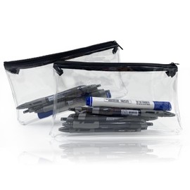 QQDBT 2 PCS Clear Pencil Case for Exams, Transparent Pencil Case, Pencil Case Clear PVC with Zipper for Usage in School Exams Office Home and Travel, Clear Exam Plastic Pencil Case