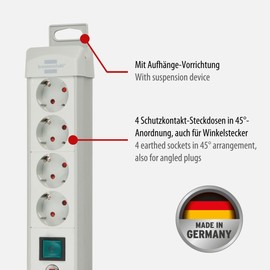 Brennenstuhl Brennenstuhl Premium-Line Steckdosenleiste 4-Fach (Mehrfachsteckdose mit Schalter und 1,8m Kabel - 45 Anordnung der Steckdosen, Made in Germany) grau