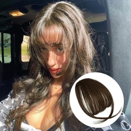 Clip in Bangs- Fake Bangs100% Human Hair Bangs Clip in Hair Extensions Wispy Bangs Clip On Air Bangs for Women Fringe With Temples Hairpieces Curved Bangs For Daily Wear (Dark Brown, Wispy Bangs)