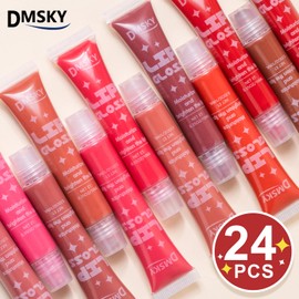 Dmsky 24 Pack Lip Gloss Set, 12 Colors Lip Oil for Dry Cracked Lips, Moisturizing Lip Gloss for Women Girls