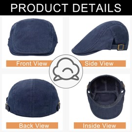Qossi 2 Pack Newsboy Hats for Men Flat Cap Cotton Adjustable Breathable Irish Cabbie Ivy Driving Hunting Hat Navy Black