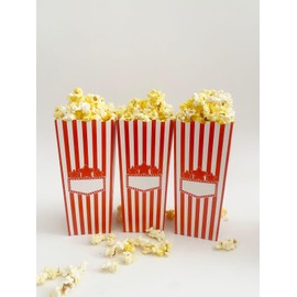 100 Pack Popcorn Box Disposable Container, 7.75 Inches tall, Cardboard Red and White Striped Popcorn Box, Parties, Movie Night, Snack (White Name Box)