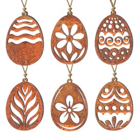 6 Stück Set Osterdeko Ostereier Rost, Größe 10x7cm, Ostereier Zum Aufhängen, Osterdeko Zum Aufhängen, Osterdeko Outdoor, Deko Zum Aufhängen Mit Seil Für Ostern Party Dekorationen
