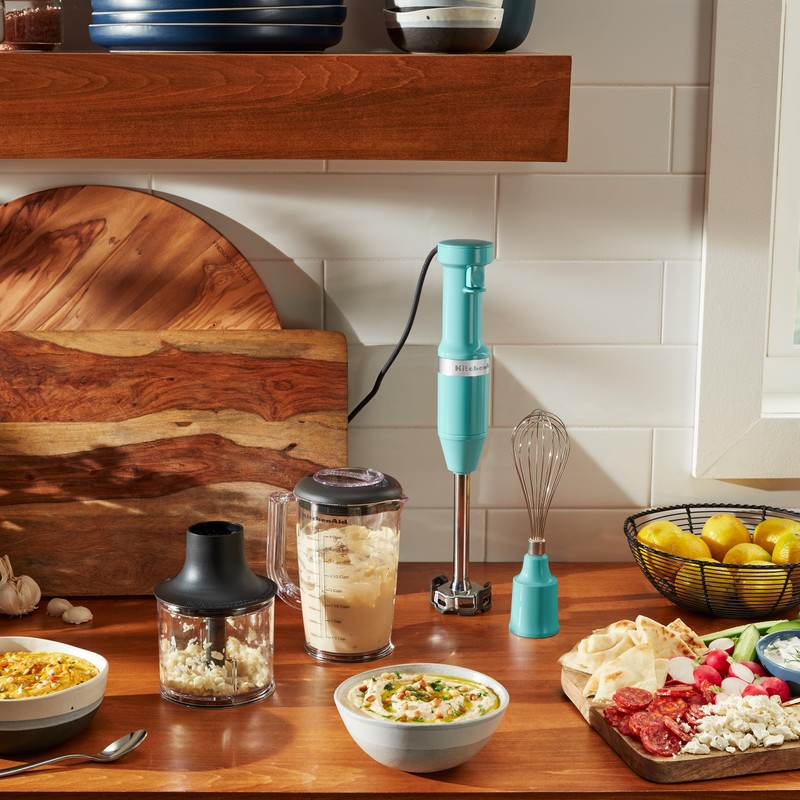 KitchenAid Variable Speed Corded Hand Blender with Accessories, Aqua Sky,
