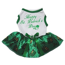 Petitebelle Dog Supply Clover Hat Happy St. Patrick's Day T-Shirt Green Dress, l, Green