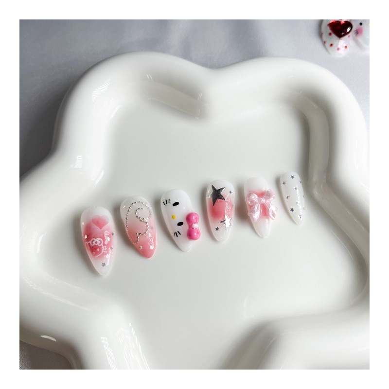 Pink Cheek Gras Cat Nail Tips - Short Oval /