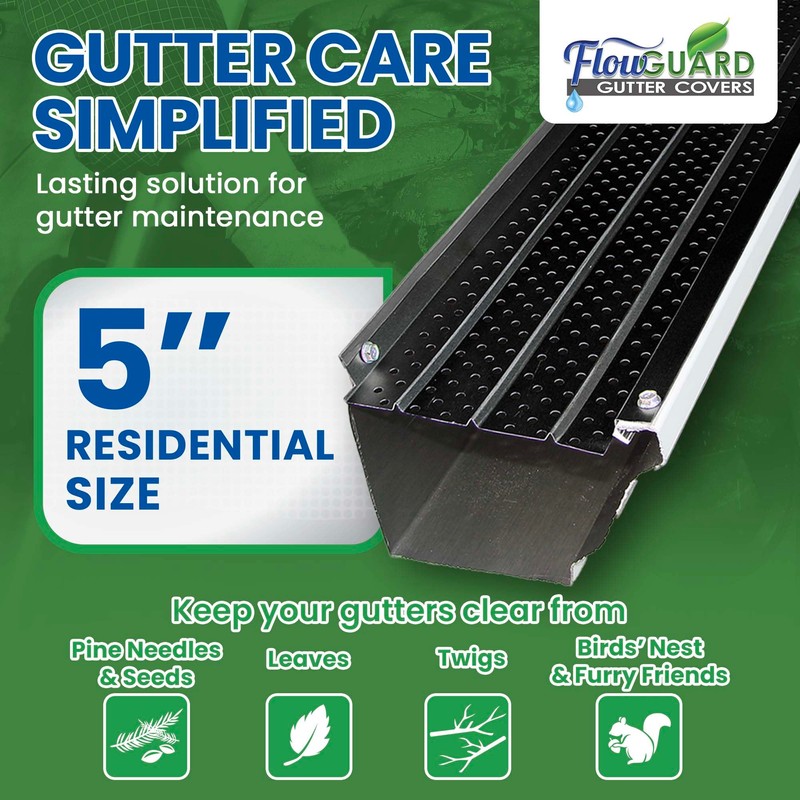 FlowGuard USA Made Professional DIY 5 Inch 50-Year Gutter Cover
