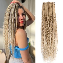 Lovenea 24 Inch 3 In 1 Synthetic Hair Dreadlock Extensions 30 Strands SE Dreads Extensions 100% Handmade Soft Single Ended Straight Curly Boho Wavy Dreads(27/613#, 30S)