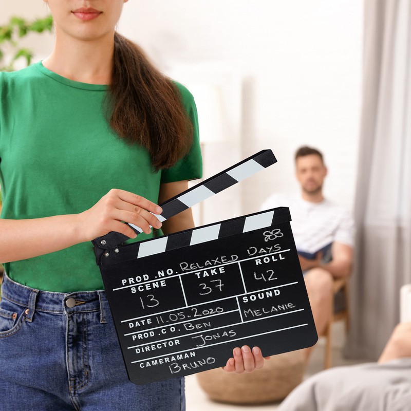 Relaxdays Filmklappe Holz, Regieklappe, Synchronklappe, Clapperboard, beschriftbar, Deko, H x