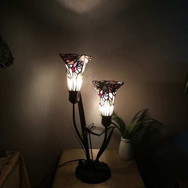 Bieye L10620 Lily Flowers and Dragonfly Tiffany Style Stained Glass