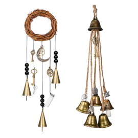2 Campanas de Bruja Colgadores de Puerta de Protección Campanas de Viento con Corona Guirnalda de Campanas de Brujas Colgantes Hechas a Mano Campanillas de Viento Mágicas Wiccan (Estilo Elegante)