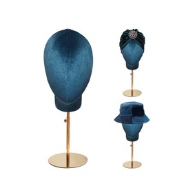 TINGSING Female Mannequin Head Stand, Velvet Pinnable Manikin Wig Head Stand Holder, Hat Display Stand with Retractable Metal Base 18-24 Inches, for Hat Wig Jewelry Clothing Fabric Model, Flesh Color