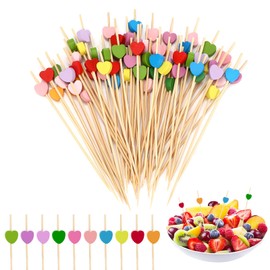 Sprifityy Pack of 100 Cocktail Sticks, 12 cm Cocktail Decoration, Cocktail Sticks, Finger Food Skewers, Wooden Toothpick with Cute Heart Shape, Suitable for Birthday Party and Fancy Dress Party (Heart