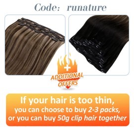 RUNATURE Clip in Hair Extensions Real Human Hair Brown Balayage Blonde Clip in Human Hair Extensions Double Weft Clip in Hair Extensions Ombre Brown 14Inch 70 Gram