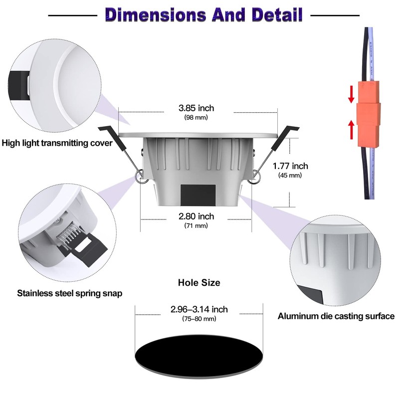 VANANCE Smart Recessed Lighting 3 Inch, RGBCW, 2700K-6500K CCT Selectable,