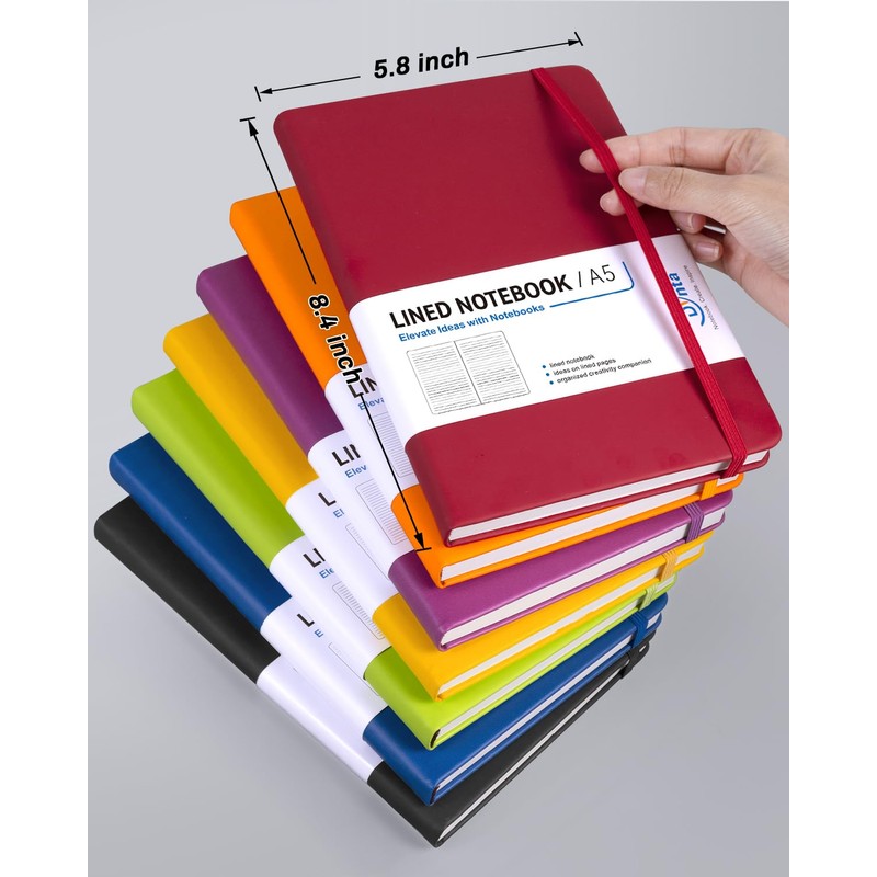 Dynta Hardcover Journal Notebooks, 7Packs A5 Lined Journals Bulk for