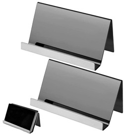 Stainless Steel Business Card Holder, Pack of 2 Stainless Steel Business Card Holder, Metal Business Card Holder, Desk Business Card Holder for Business Card, Desk, Hotel Reception (Black)