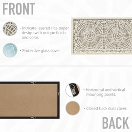 INK+IVY Handmade Rice Paper Textured Wall Art, Glass Covered Geometric Medallion Framed Wall Art, Unique Modern Abstract Shadow Box, Linen Back, Easy To Hang, Boho Bedroom - Off-White Henna