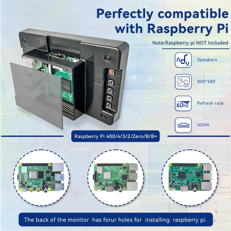 HAMTYSAN 7'' Small HDMI Monitor 800x480 Raspberry Pi Screen with