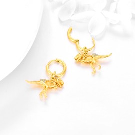 Dinosaur Hoop Earrings Gold Plated Sterling Silver Tyrannosaurus Rex Dangle Drop Huggie Earrings Jewelry for Women Girls, Sterling Silver, no information