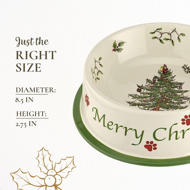 Spode Christmas Tree Pet Feeding Bowl - 8.5-Inch Stoneware Dish
