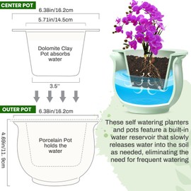 Suclain 2 Pack Ceramic African Violet Pots Self Watering Plant Pot Effortless Self Watering Plant Flower for Busy Lovers, Indoor(Green,6.5 Inch)