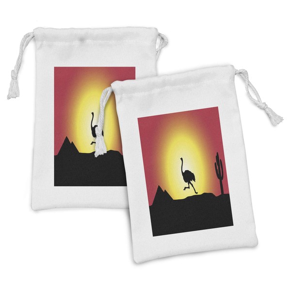 Ambesonne Ostrich Fabric Pouch Set of 2, Silhouette of Wild