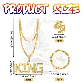 Hip Hop Costume Kit for Women Men, 80s/90s Chunky Rapper Gangster Accessories Set Fancy Dress with Bucket Hat King Necklace Sunglasses Gold Bracelet Dollar Ring Outfits for Disco Theme Dress Up Party