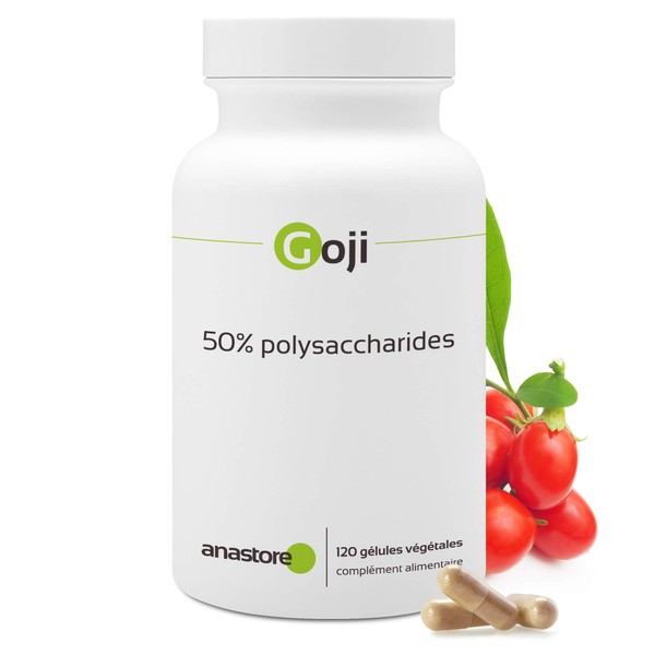 GOJI (Lycium barbarum) * Concentrated extract * 100% natural * Titrated to 50% polysaccharides * 375mg / 120 vegetable capsules * Youth and vitality * Quality control by certificate of analysis *