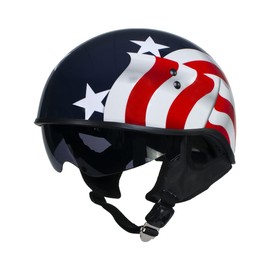 Hot Leathers T72 'Blue Flag' Advanced DOT Motorcycle Half Helmet for Men and Women Biker with Drop Down Visor - X-Large
